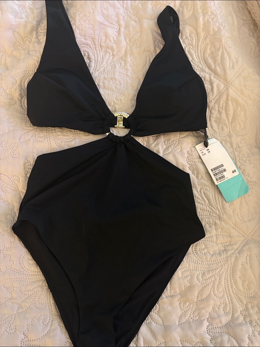 NWT H&M Solid Black Cut-Out One Piece Swimsuit Size XS